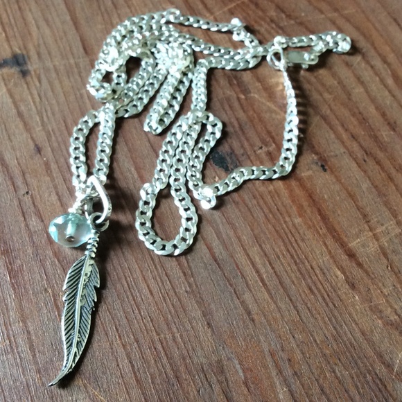 Destino 925 Feather Aqua Marine Pendant Necklace - Picture 2 of 3